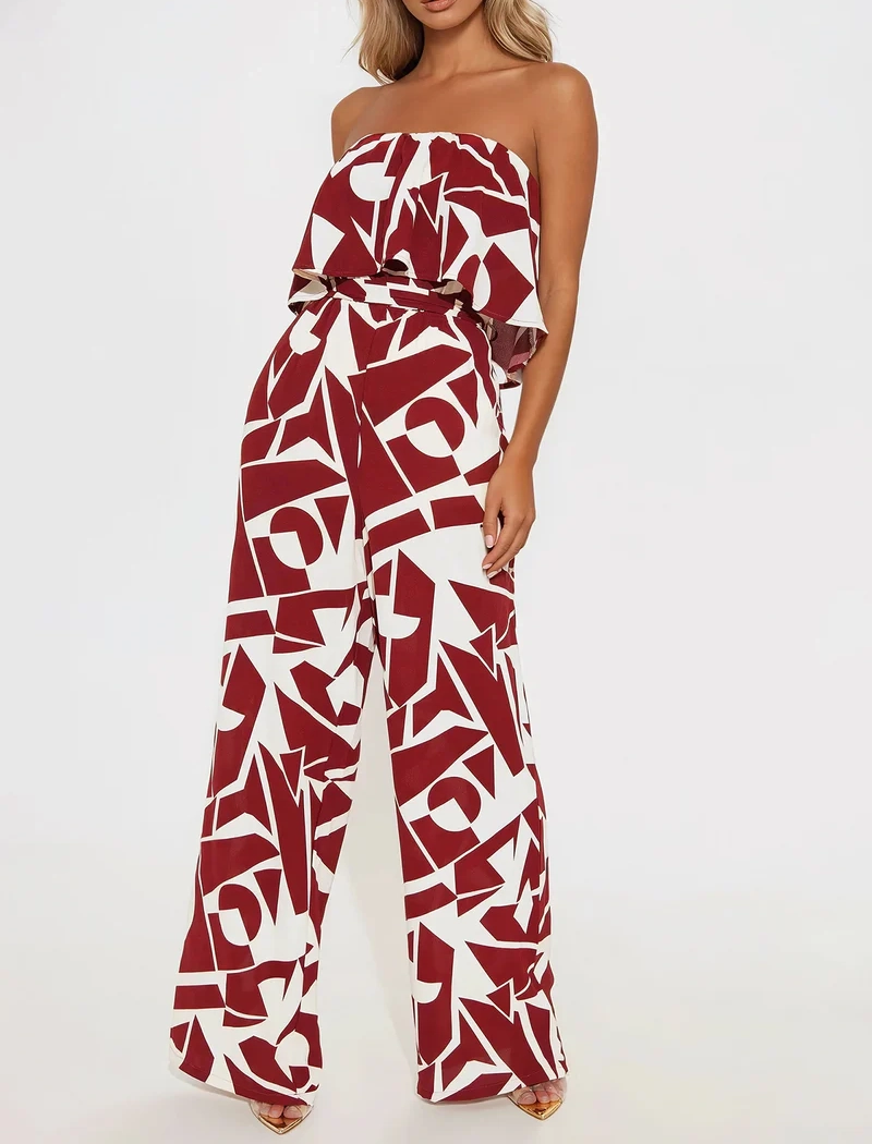 Valentina Geometric Strapless Jumpsuit